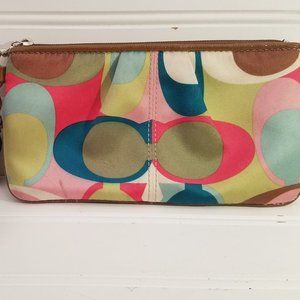 Coach Multi Color Satin and Leather Wristlet